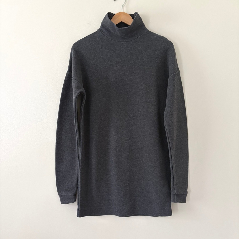 COS Sweatshirt Tunic Dress XS Dark Gray Turtleneck Drop Shoulder Cotton Blend
